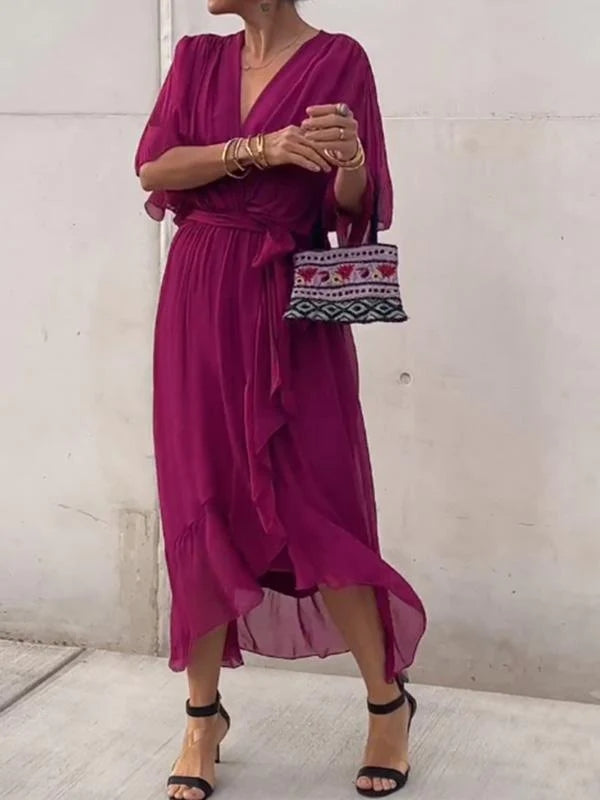 Thyra -  V Neck Midi Dress