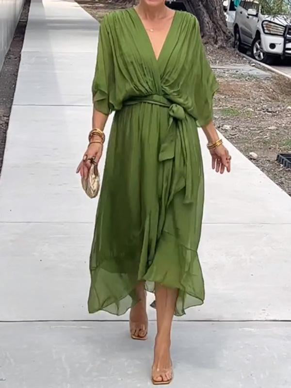 Thyra -  V Neck Midi Dress