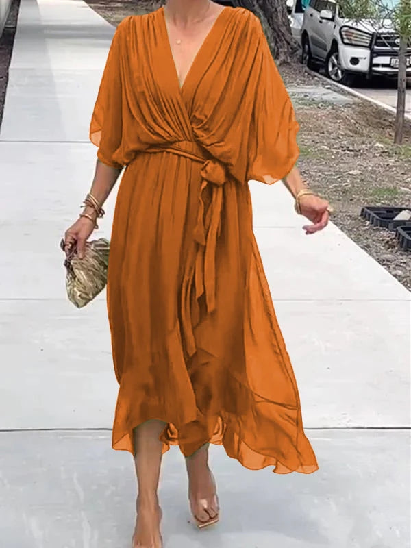 Thyra -  V Neck Midi Dress