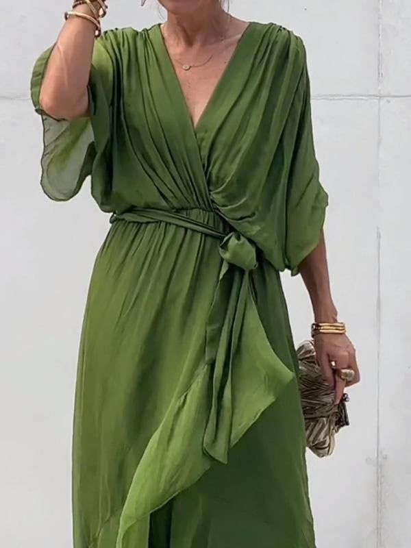 Thyra -  V Neck Midi Dress